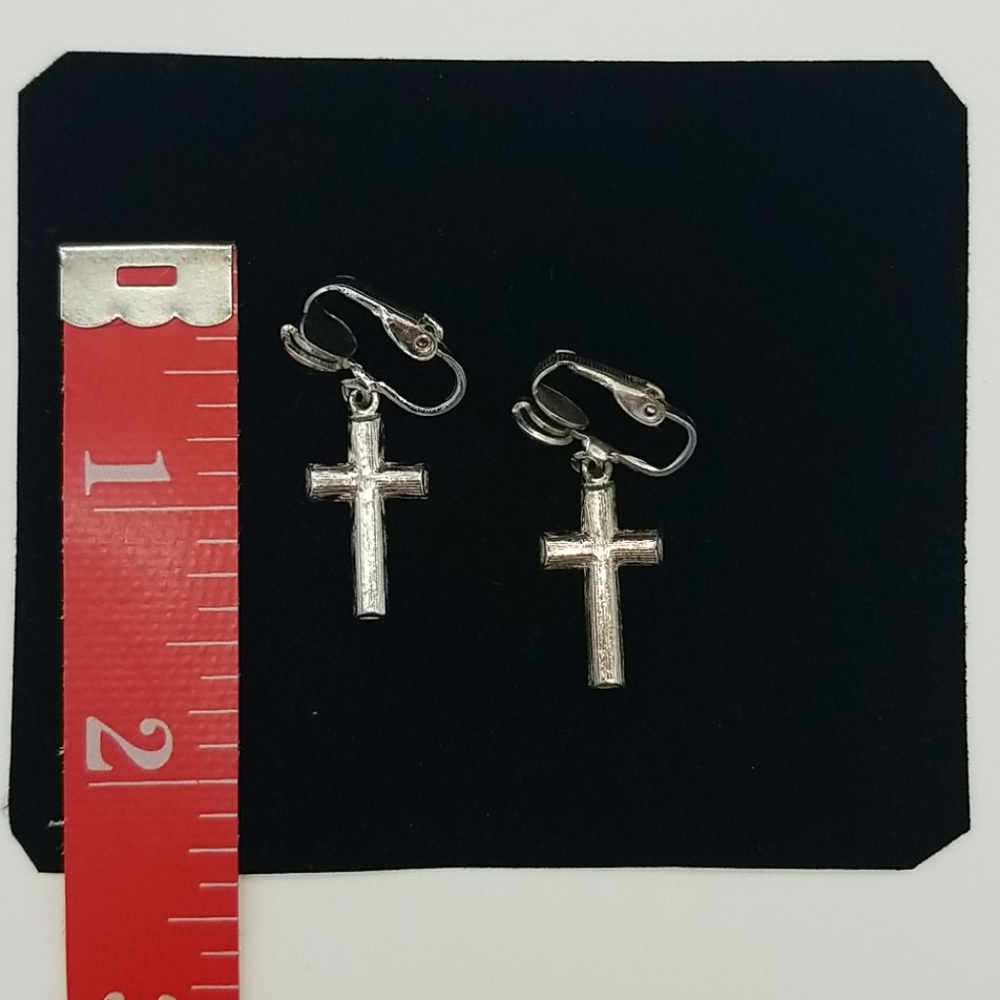 Vintage Rhinestone Cross Clip On Earrings - Picture 3 of 3